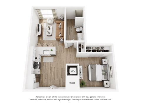 Floor plan for studio, 1 bath, 718 sqft